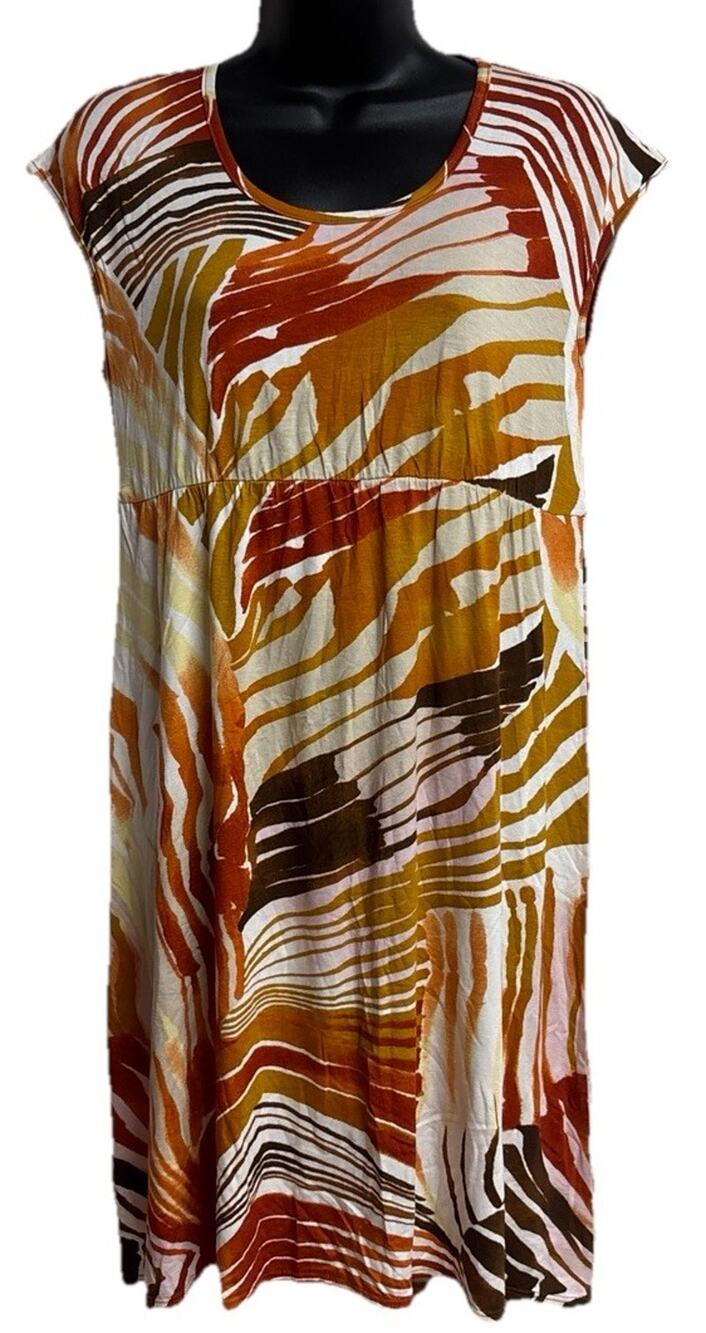 Mango Tango Womens Dress Size Medium Shift Cap Sleeve Stretch Leaf Hawaiian New
